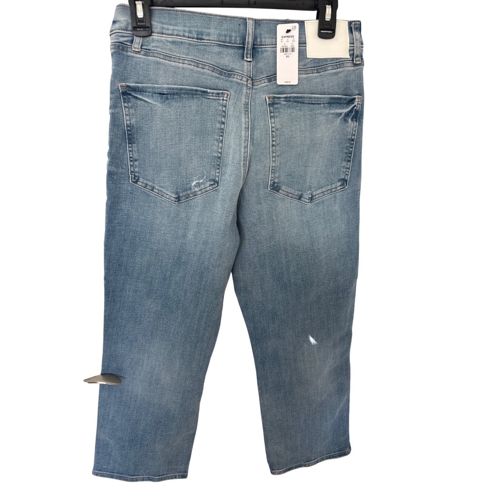 Express Straight Ankle High Rise Distressed Hyper Stretch Jeans - Picture 3 of 3